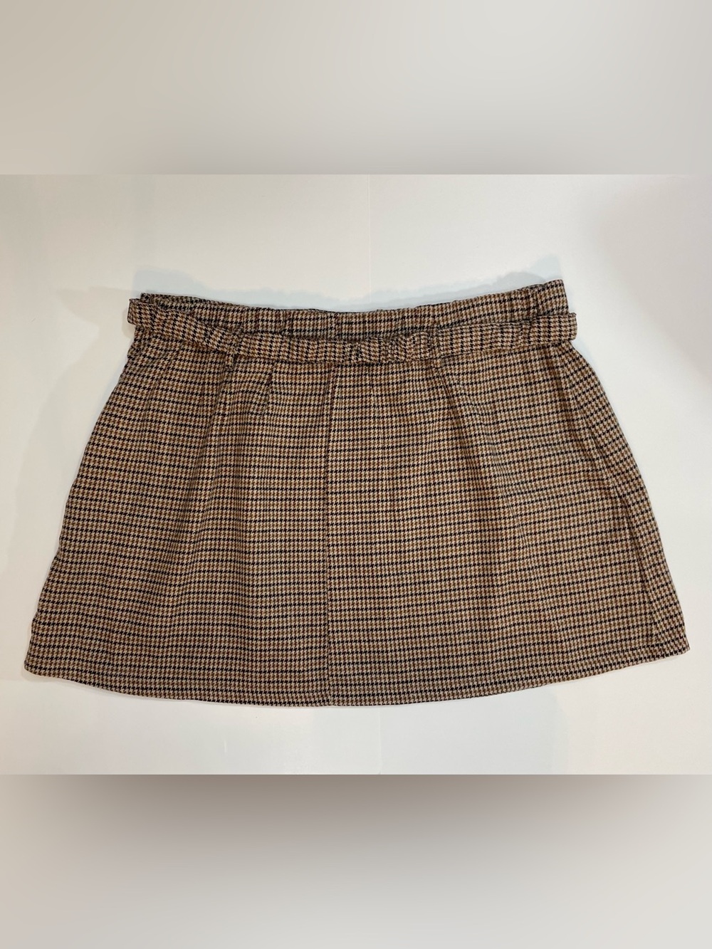 New SHEIN Brown/Tan/Cream Houndstooth A-line Mini Skirt with Matching Belt 3XL - Picture 2 of 6